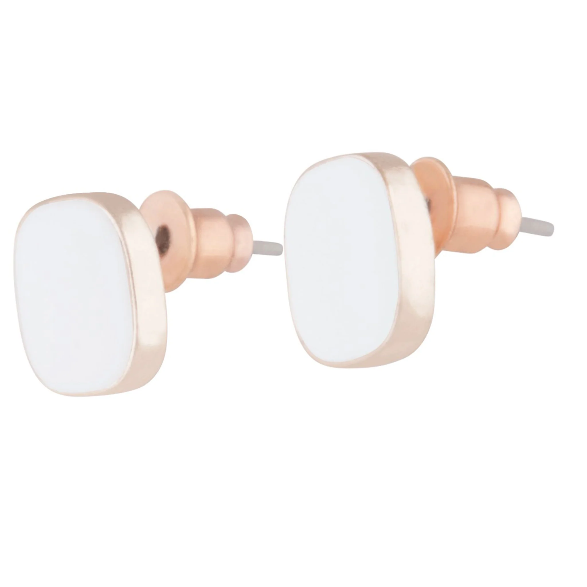 Rose gold Rounded Square White Enamel Stud - Image 3