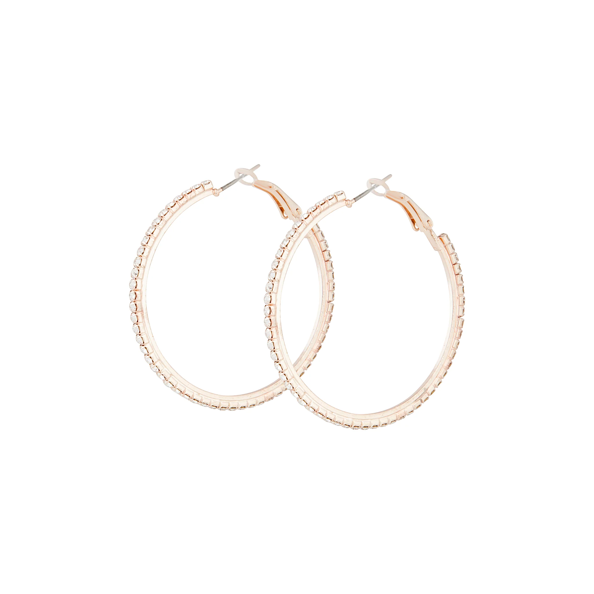 Rose Gold Single Row Diamante Hoop Earrings - Image 2