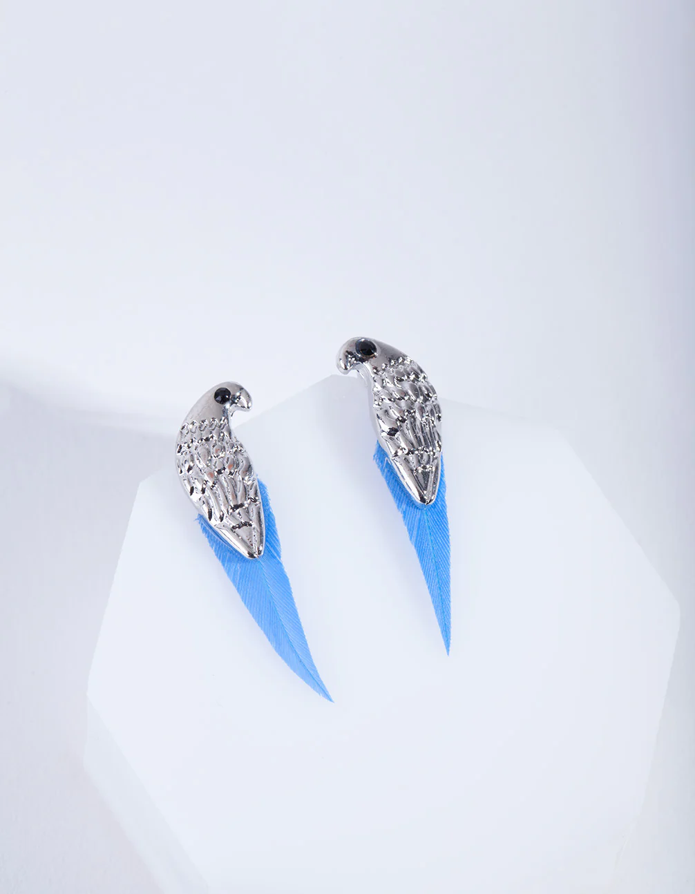 Mini Bird Blue Feather Stud Earrings - Image 2
