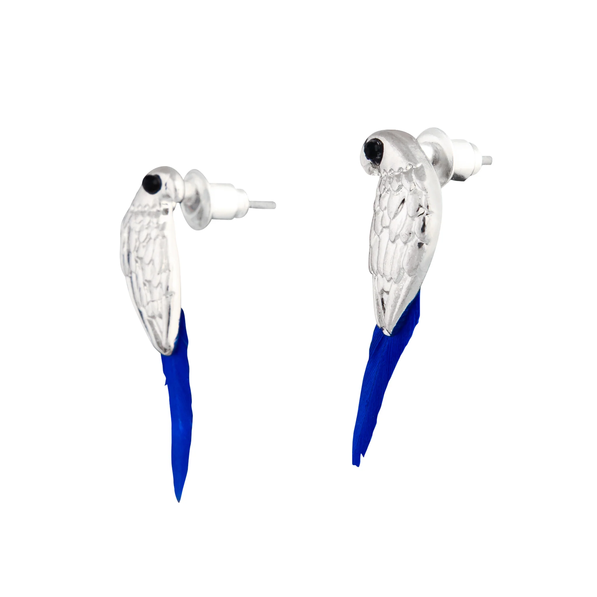 Mini Bird Blue Feather Stud Earrings - Image 5