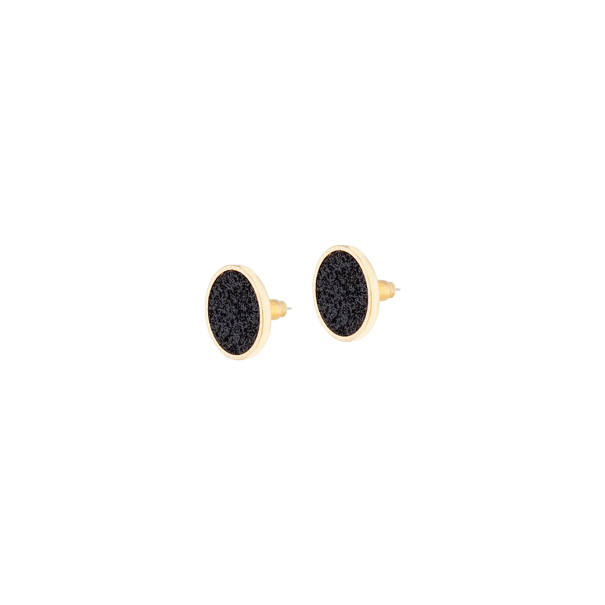 Gold Black Glitter Inlay Disc Earrings - Image 2