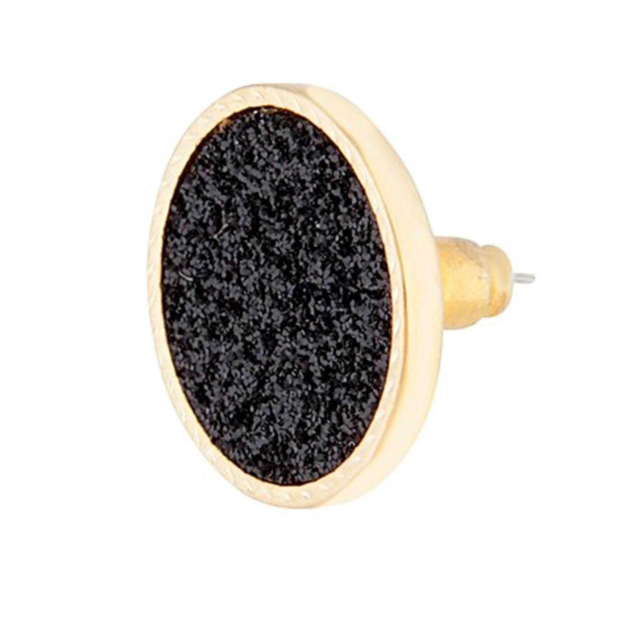 Gold Black Glitter Inlay Disc Earrings - Image 3