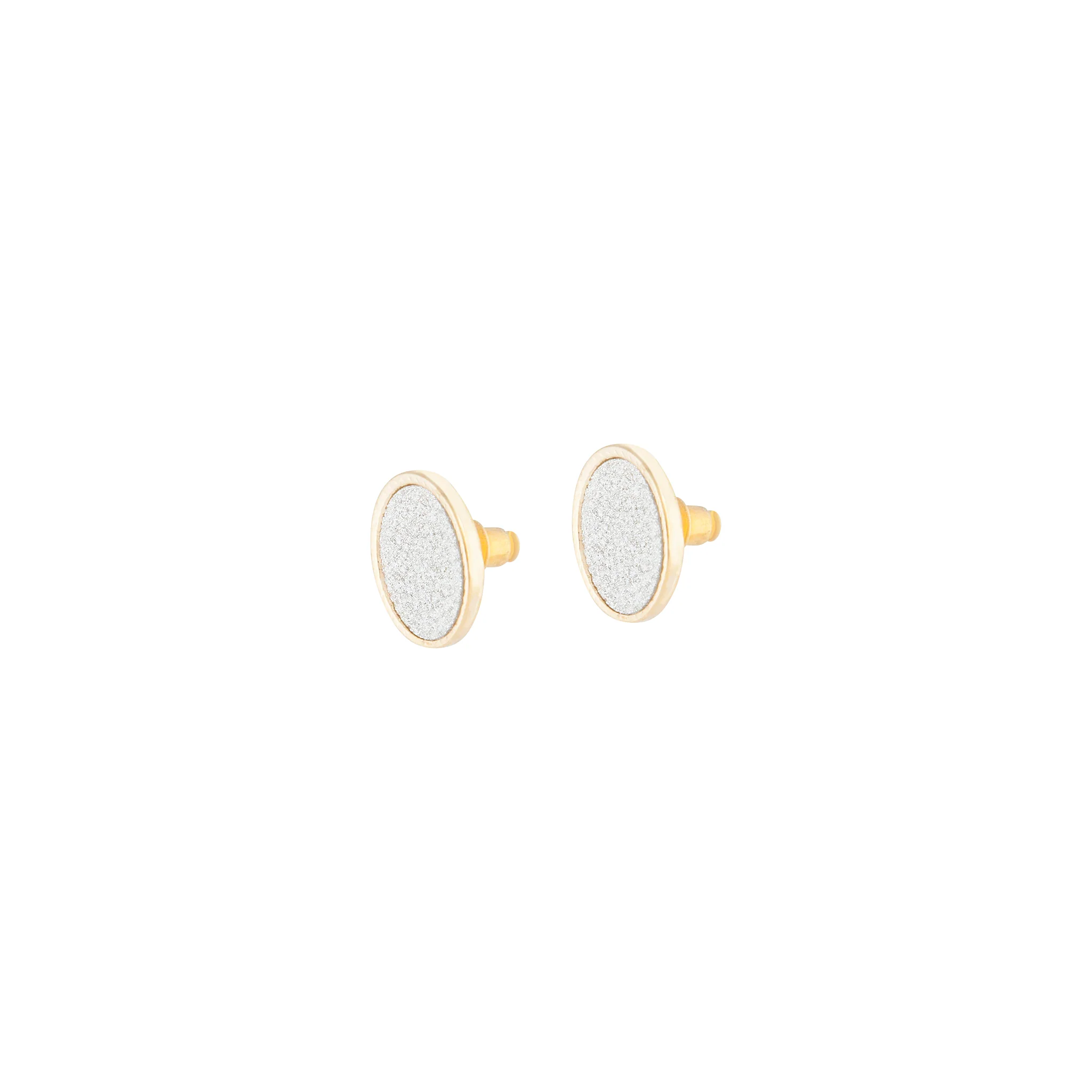 Silver Gold Glitter Inlay Disc Earrings - Image 2