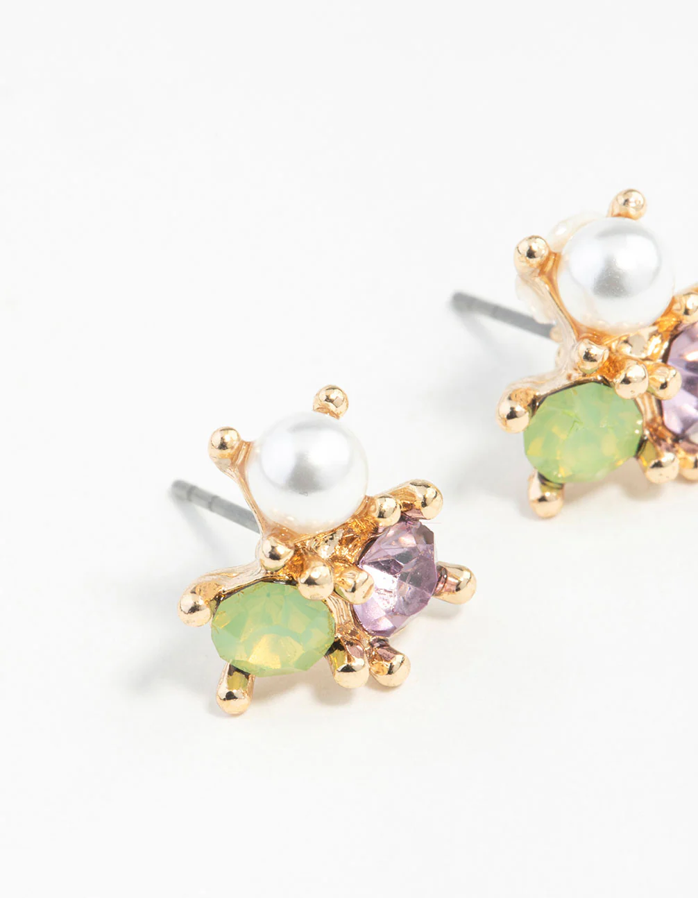 Gold Multi Stone Cluster Pearl Earrings - Image 4