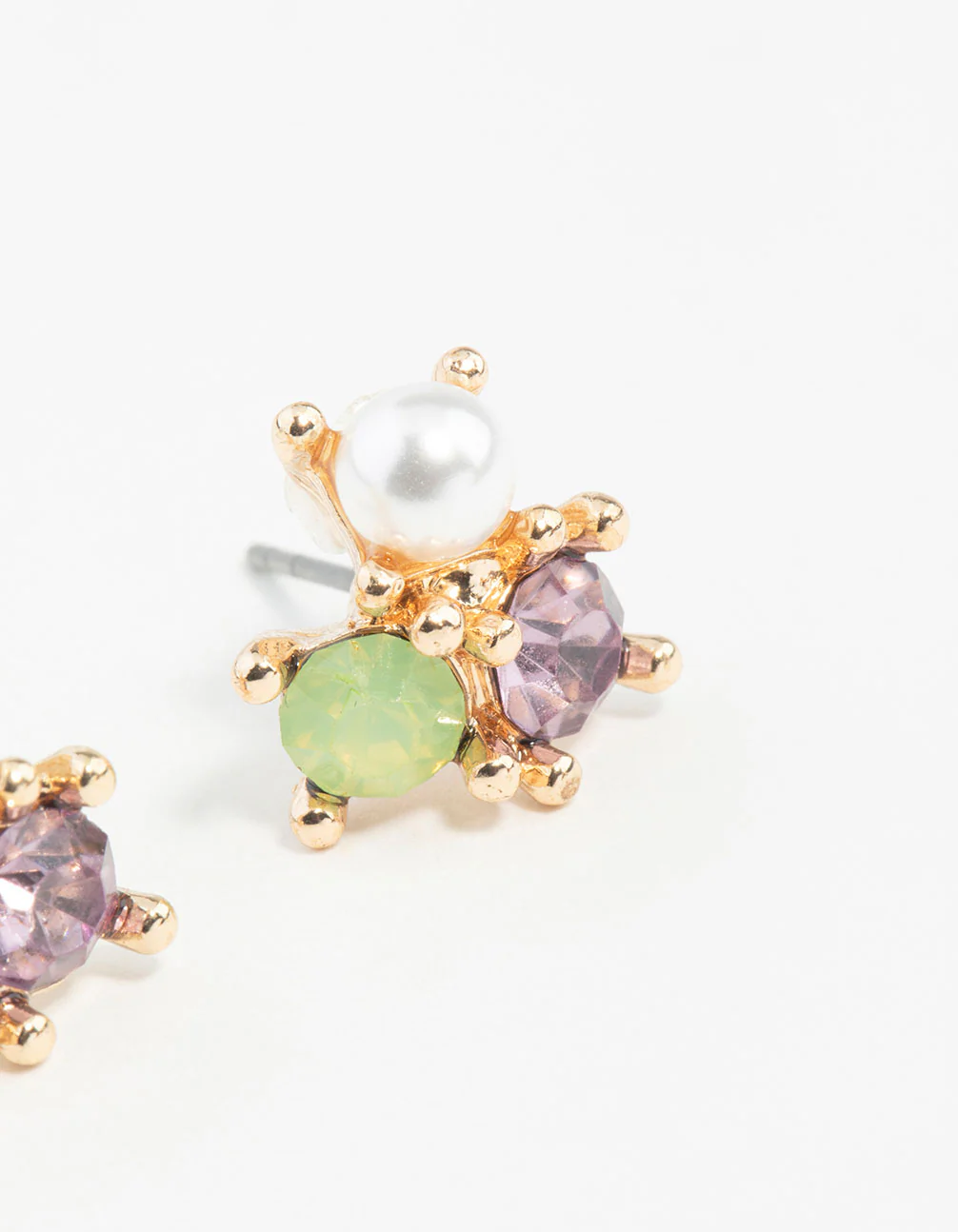 Gold Multi Stone Cluster Pearl Earrings - Image 5