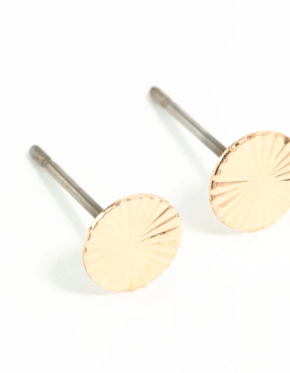 Gold Textured Wheel Stud Earrings - Image 2