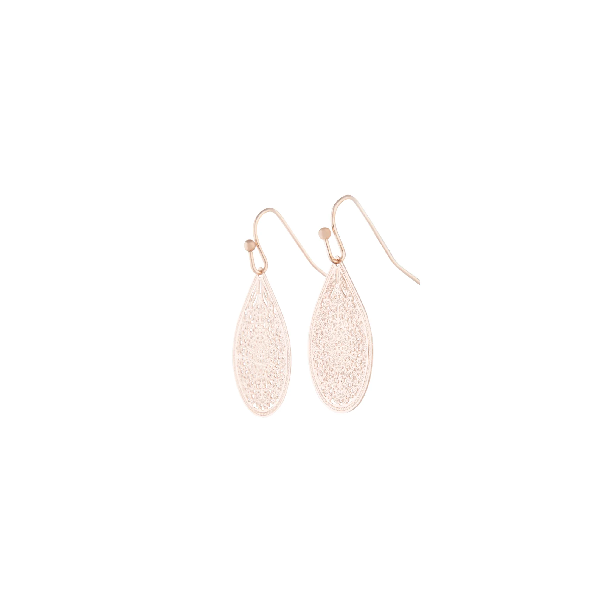 Rose Gold Filigree Lace Tear Drop Earrings - Image 2
