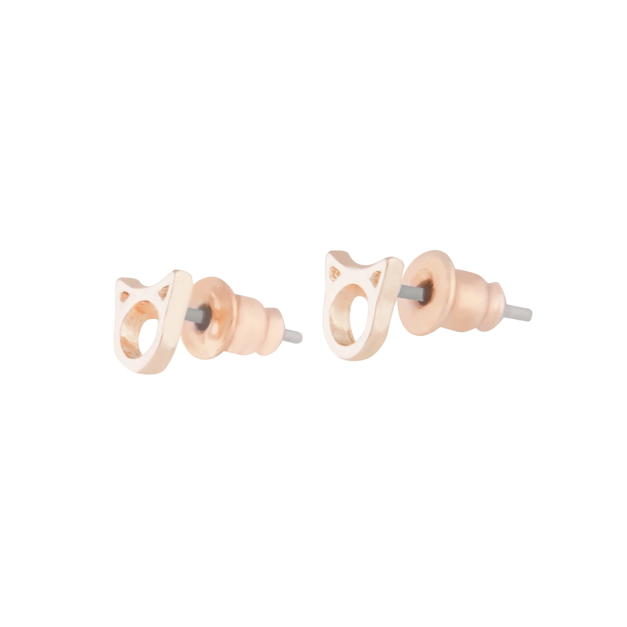 Rose Gold Little Cat Head Stud Earrings - Image 2