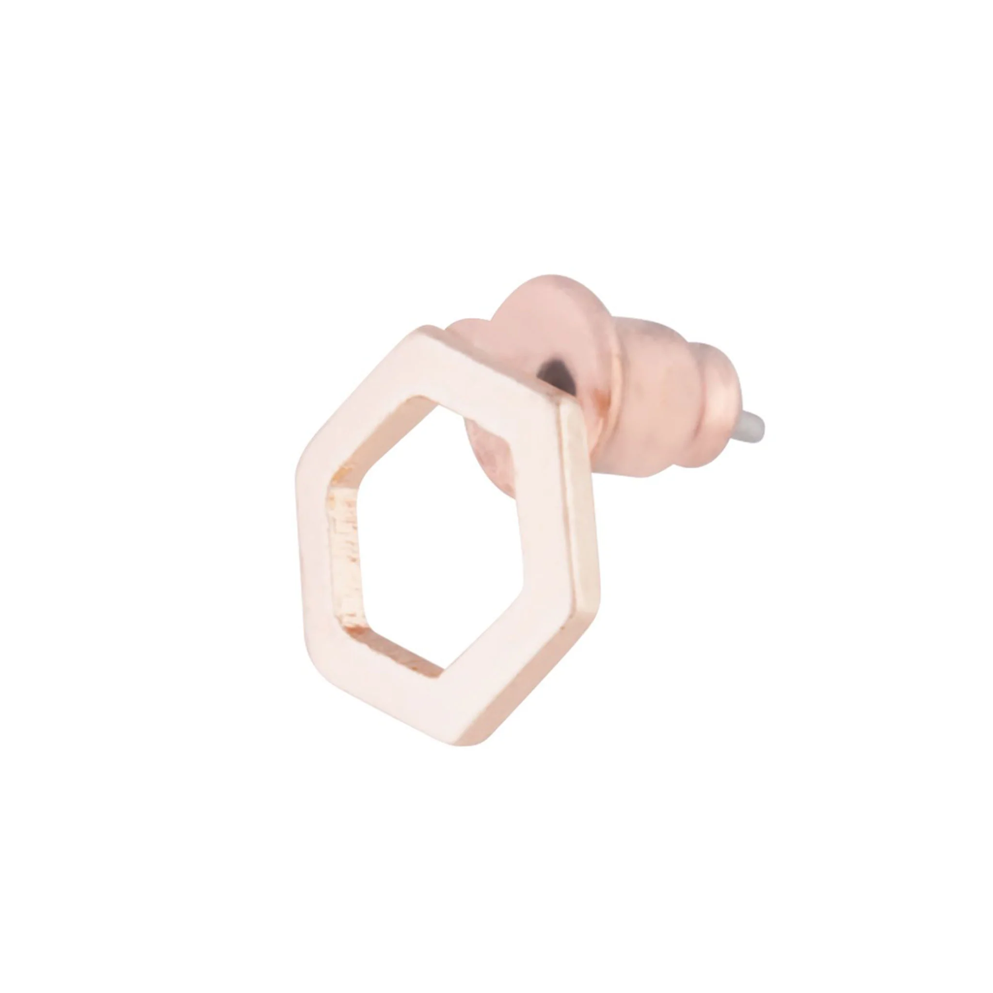 Rose Gold Open Hexagon Stud Earrings - Image 3