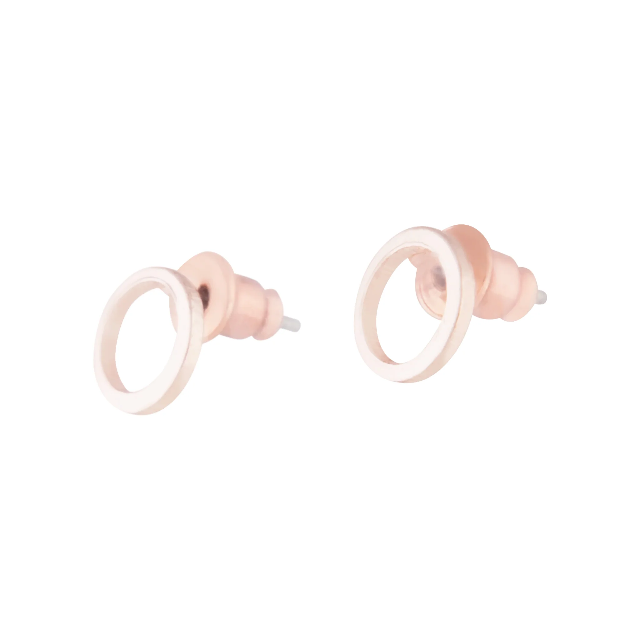 Rose Gold Smooth Open Circle Stud Earrings - Image 2
