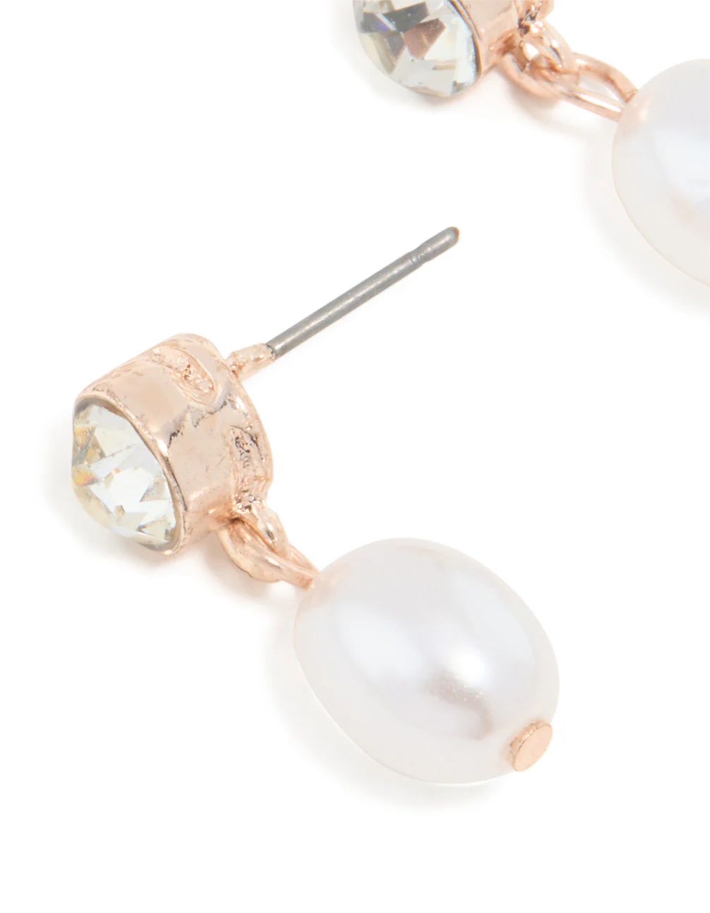 Rose Gold Pearl Drop Stone Stud Earrings - Image 4