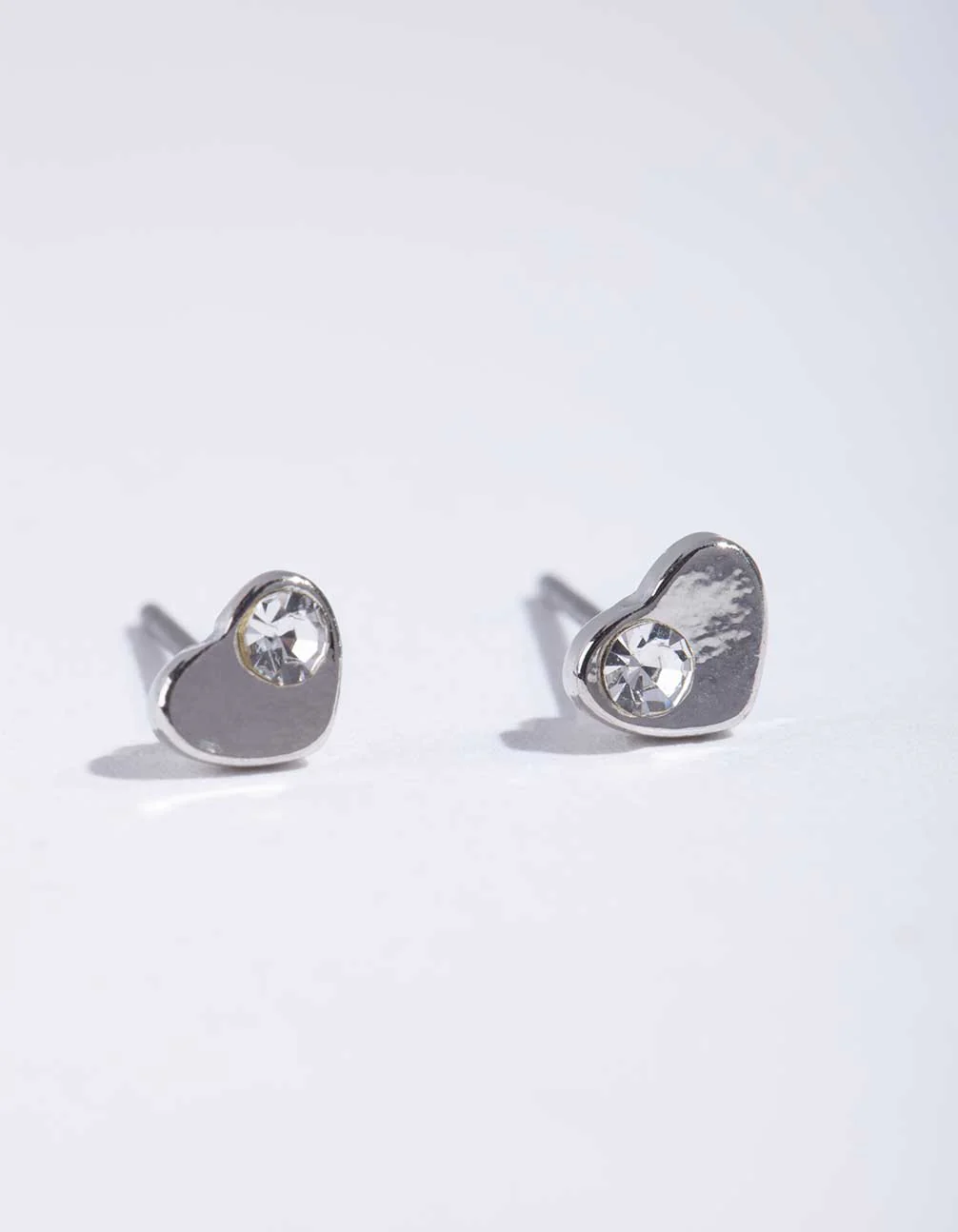 Silver Mini Diamante Heart Stud Earrings - Image 2