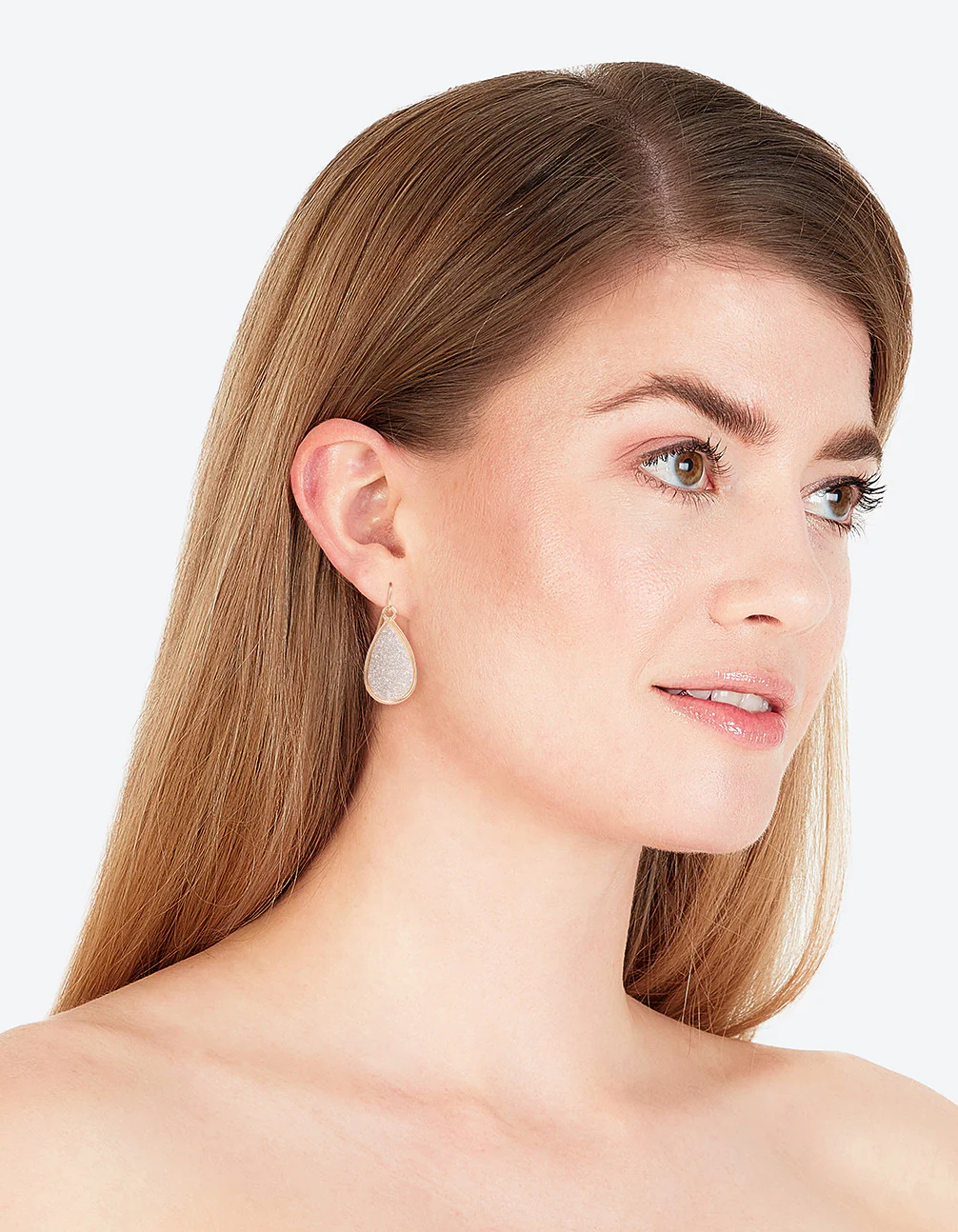 Gold Glitter Tear Drop Earrings - Image 3