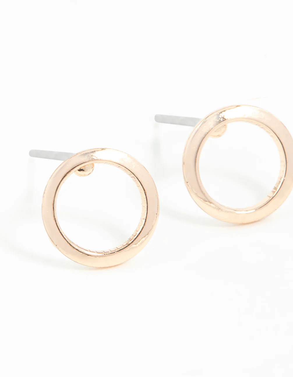 Gold Smooth Open Circle Stud Earrings - Image 2