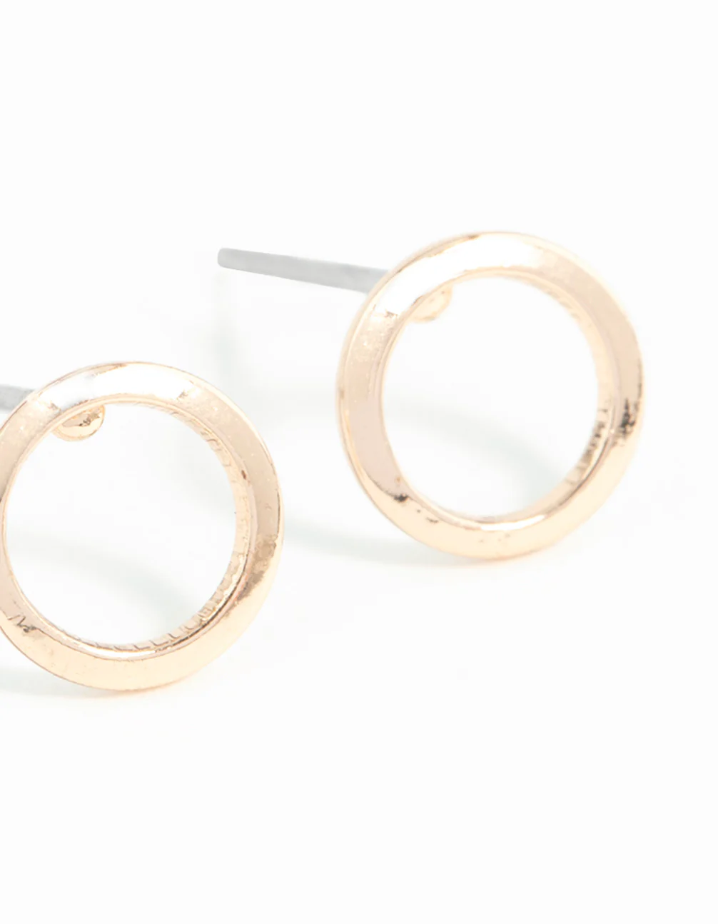 Gold Smooth Open Circle Stud Earrings - Image 3