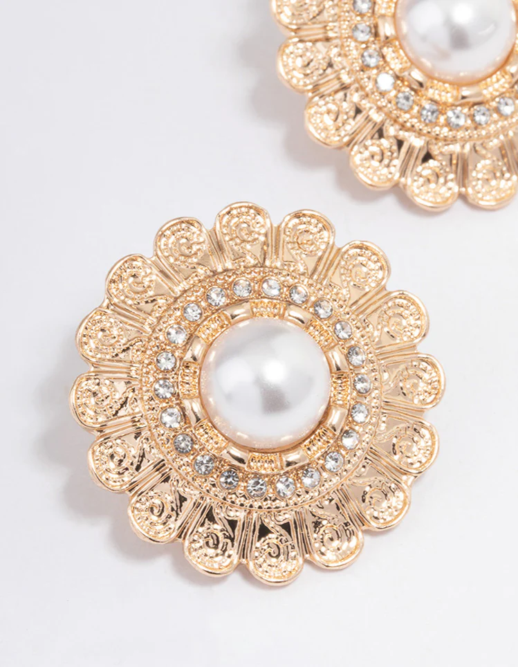 Gold Cardigan Button Stud Earrings - Image 2