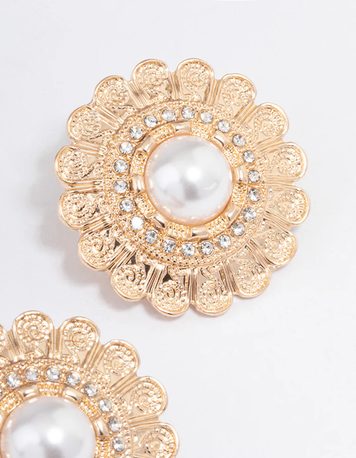Gold Cardigan Button Stud Earrings - Image 3