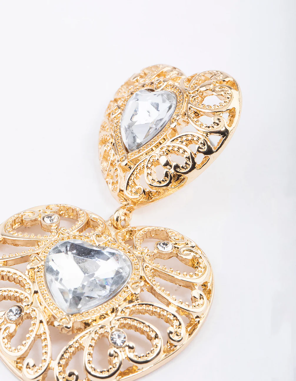 Gold Crystal Textured Heart Earrings - Image 2