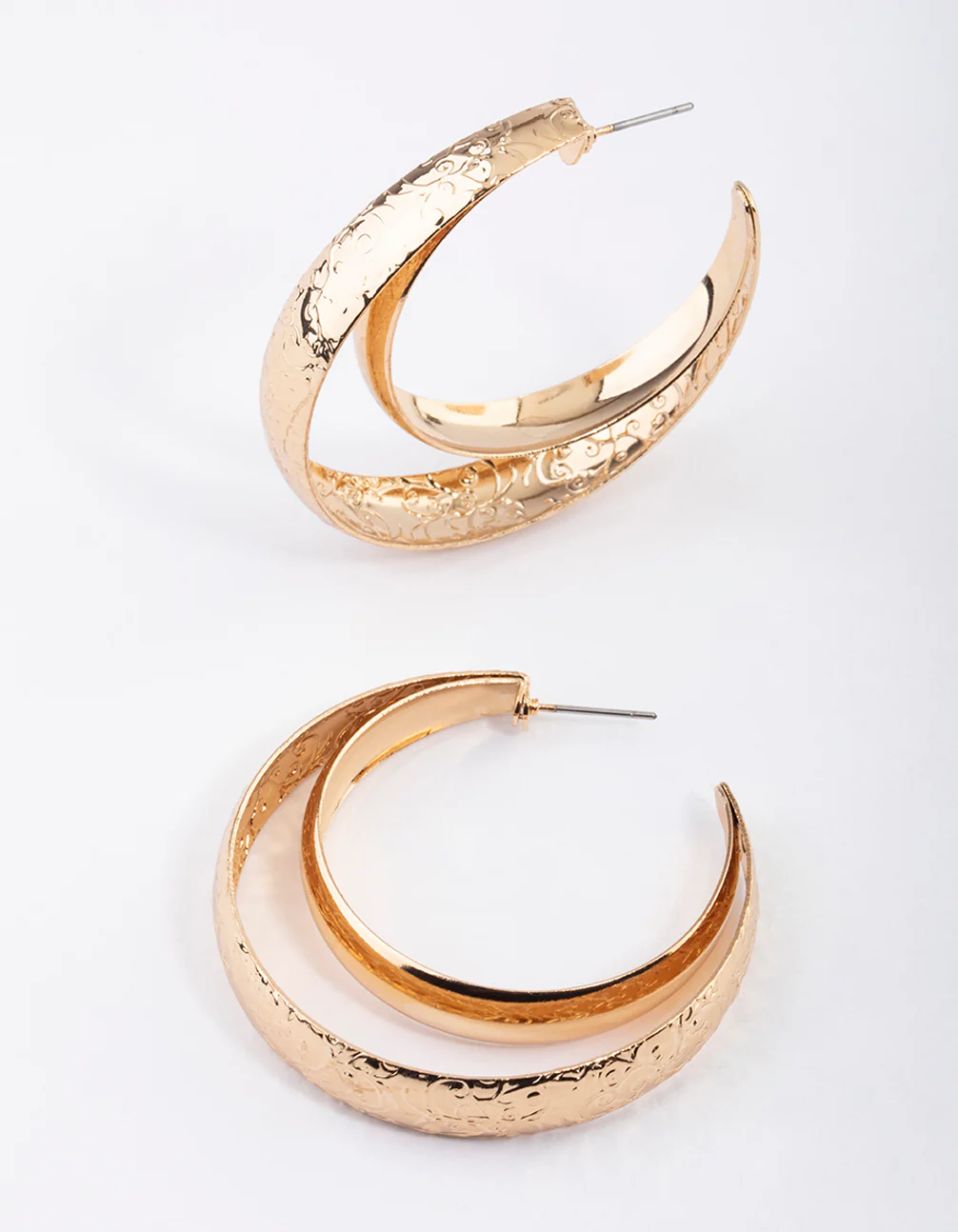 Gold Double Textured Hoop Earrings - Image 2