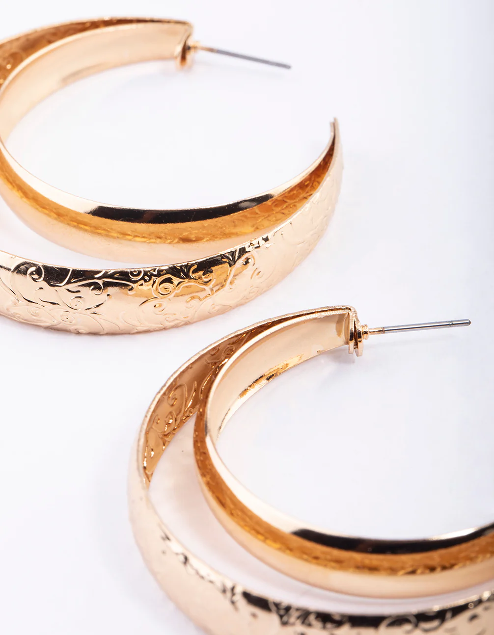 Gold Double Textured Hoop Earrings - Image 3