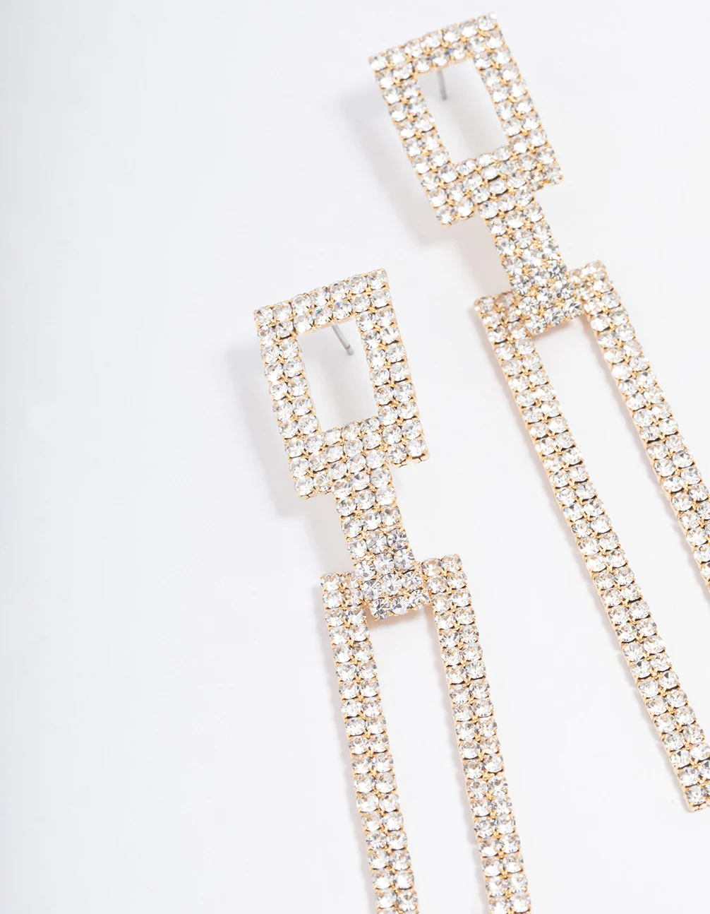 Gold Diamante Rectangle Drop Earrings - Image 2