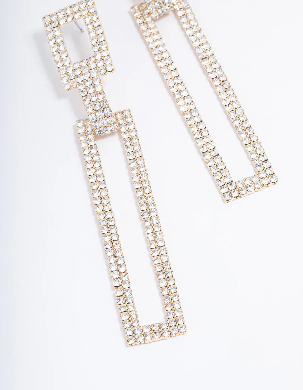 Gold Diamante Rectangle Drop Earrings - Image 3