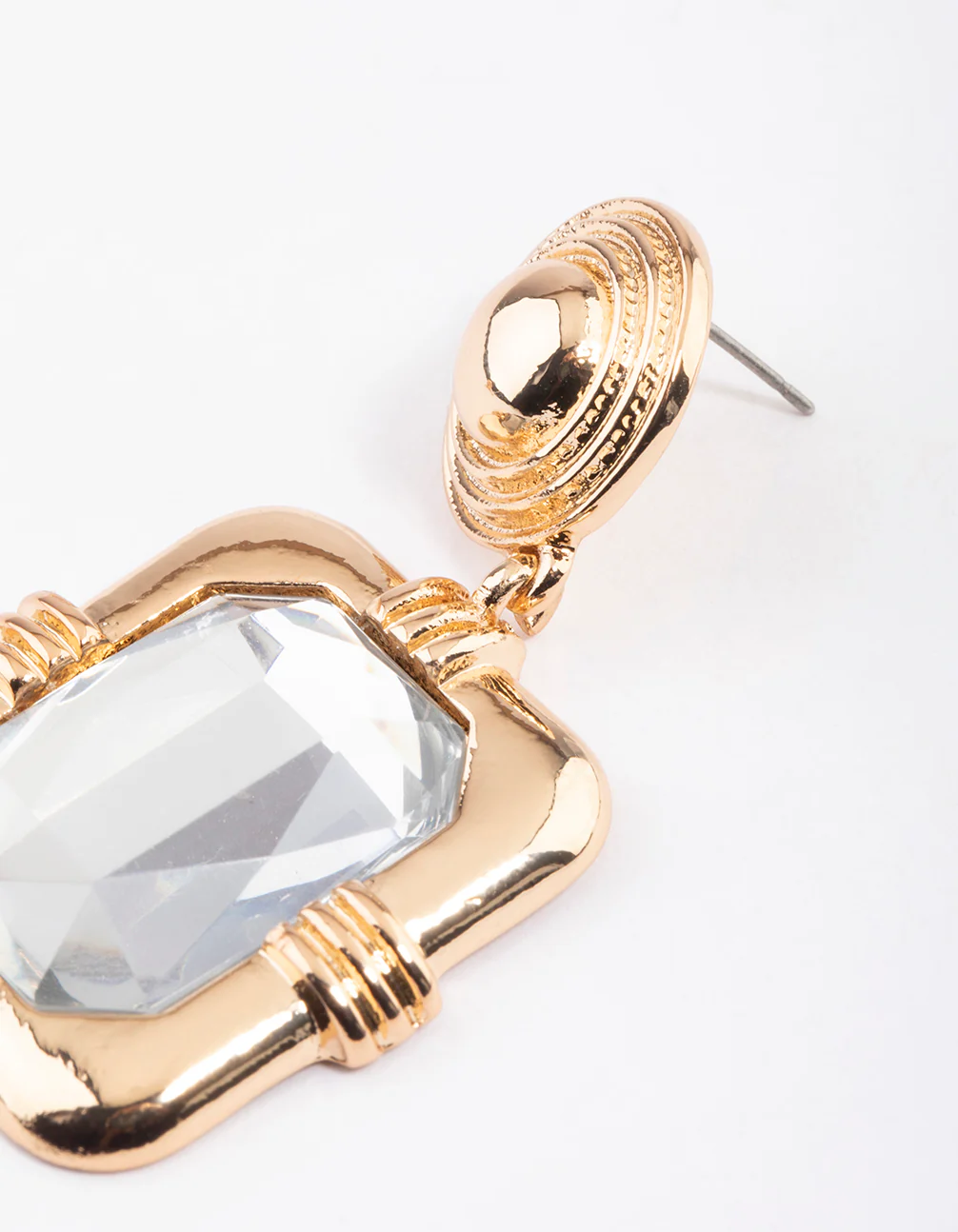 Gold Framed Square Crystal Drop Earrings - Image 2