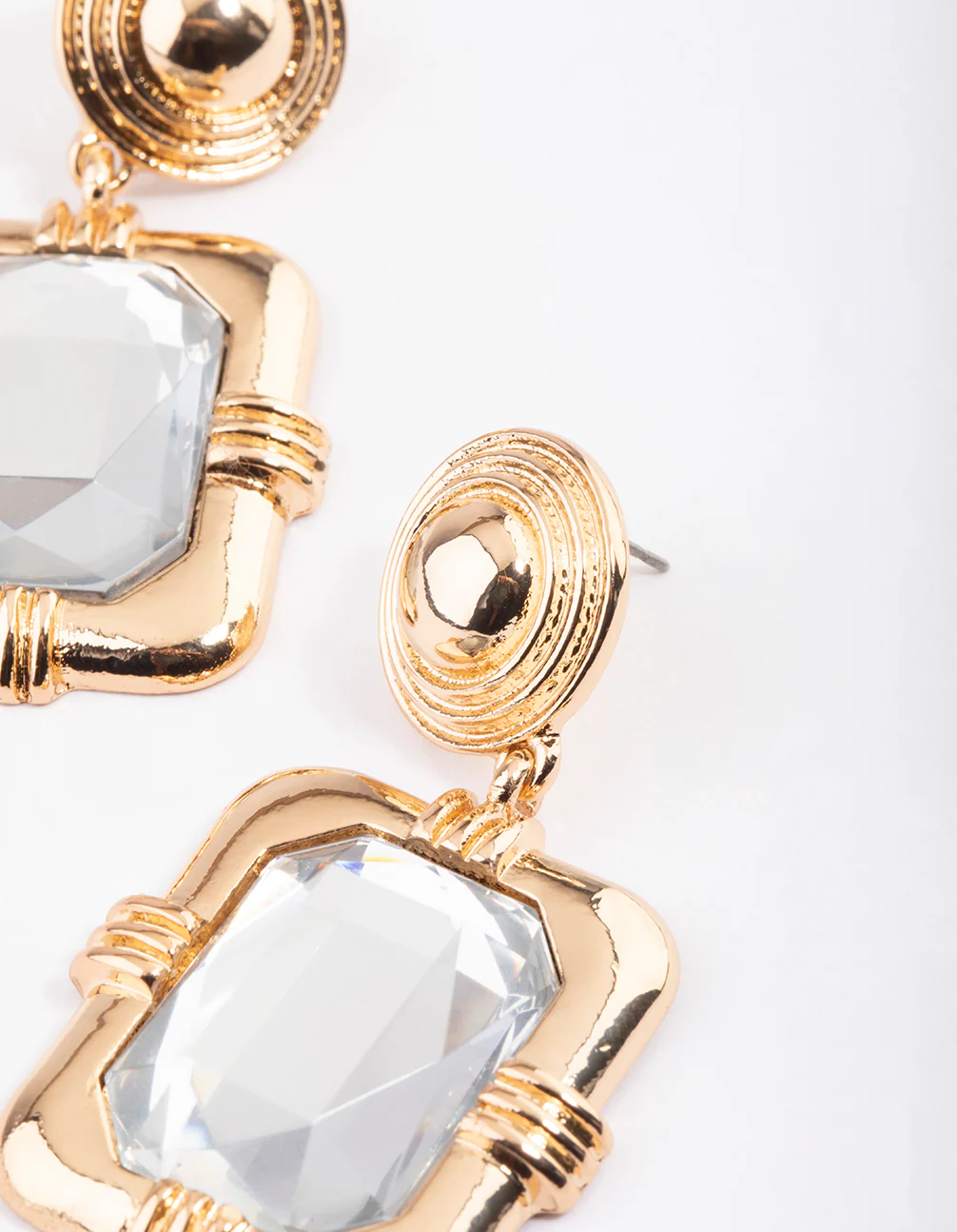Gold Framed Square Crystal Drop Earrings - Image 3
