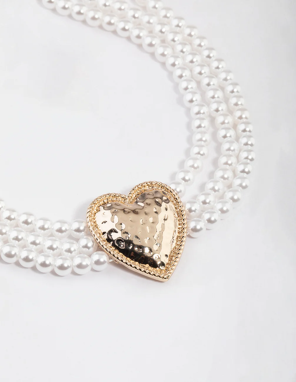 Gold Hammered Heart Pearl Choker - Image 2