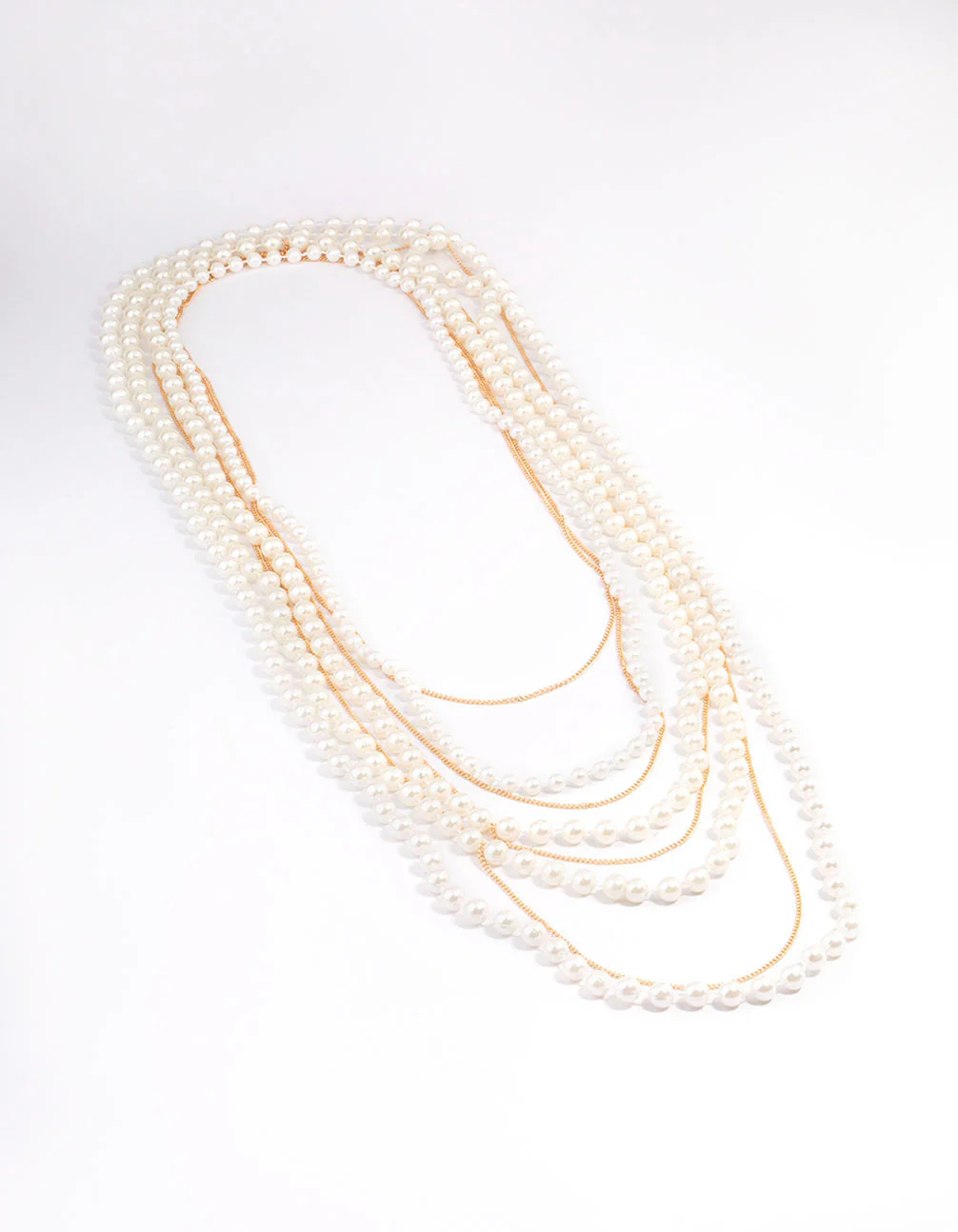 Gold Pearl Long Layered Necklace - Image 2