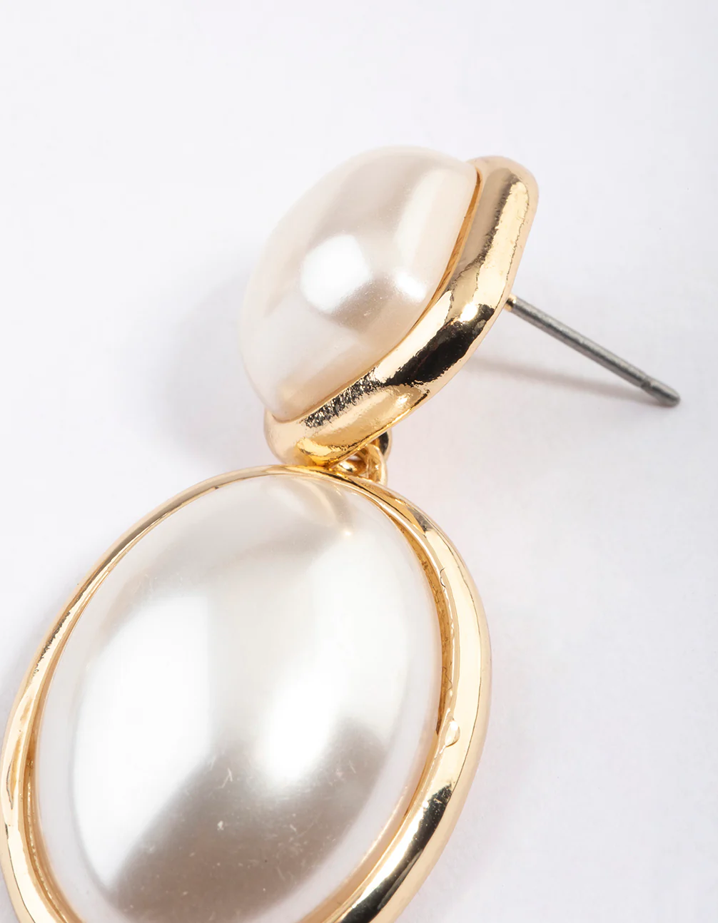 Gold Pearl Oversized Round Drop Earrings - Image 2