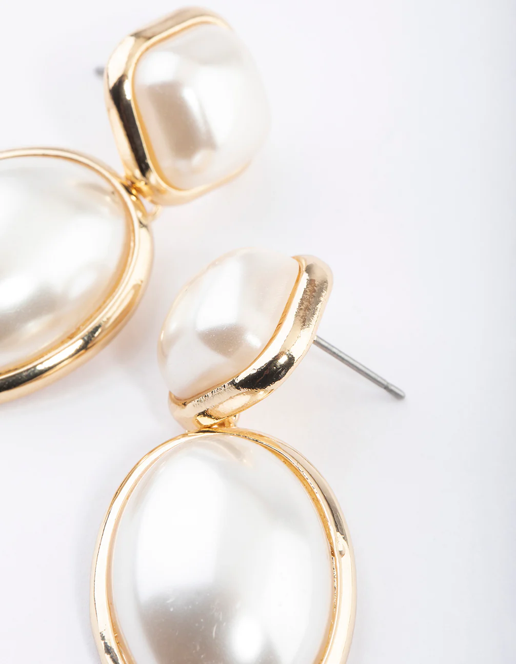 Gold Pearl Oversized Round Drop Earrings - Image 3