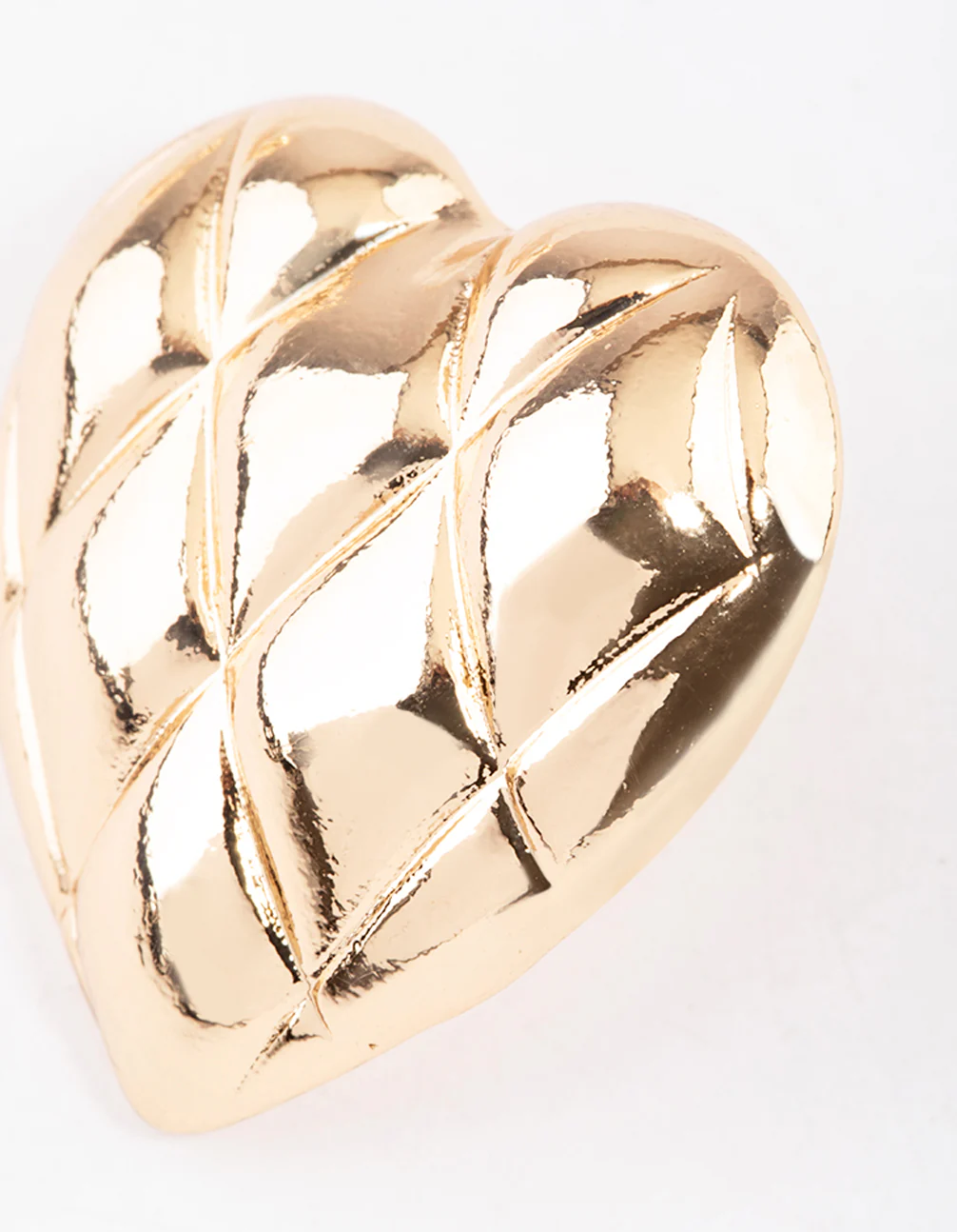 Gold Quilted Heart Stud Earrings - Image 2