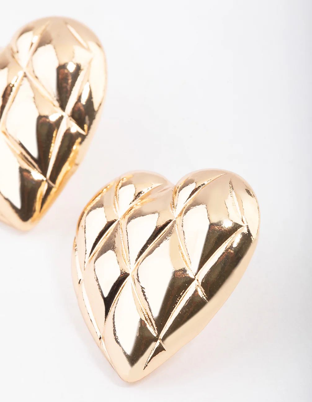 Gold Quilted Heart Stud Earrings - Image 3