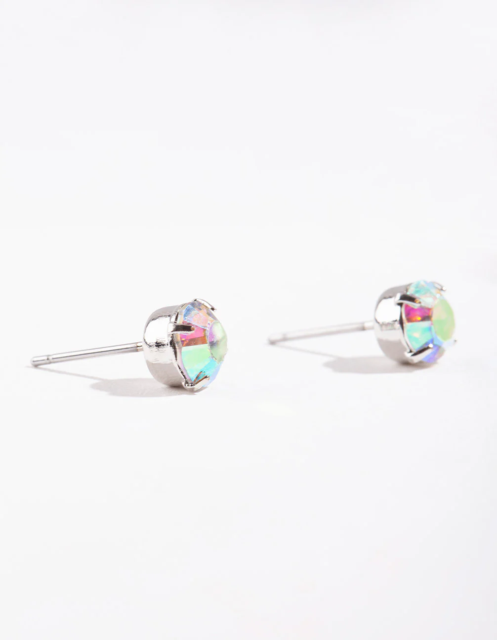 Silver Mini 4 Claw Diamante Stud Earrings - Image 2