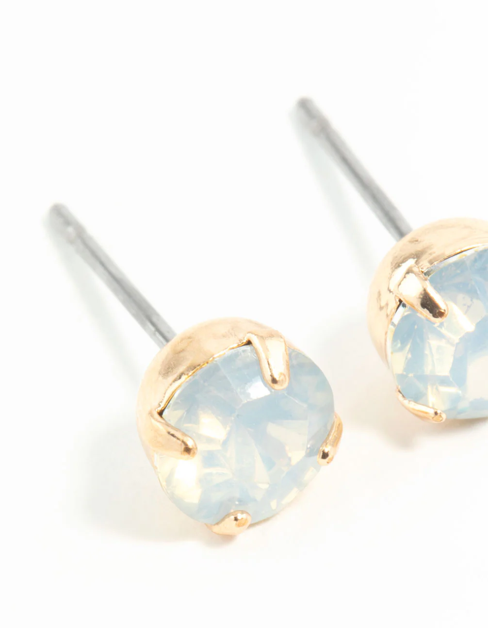 Gold Four Claw Opalised Stud Earrings - Image 2