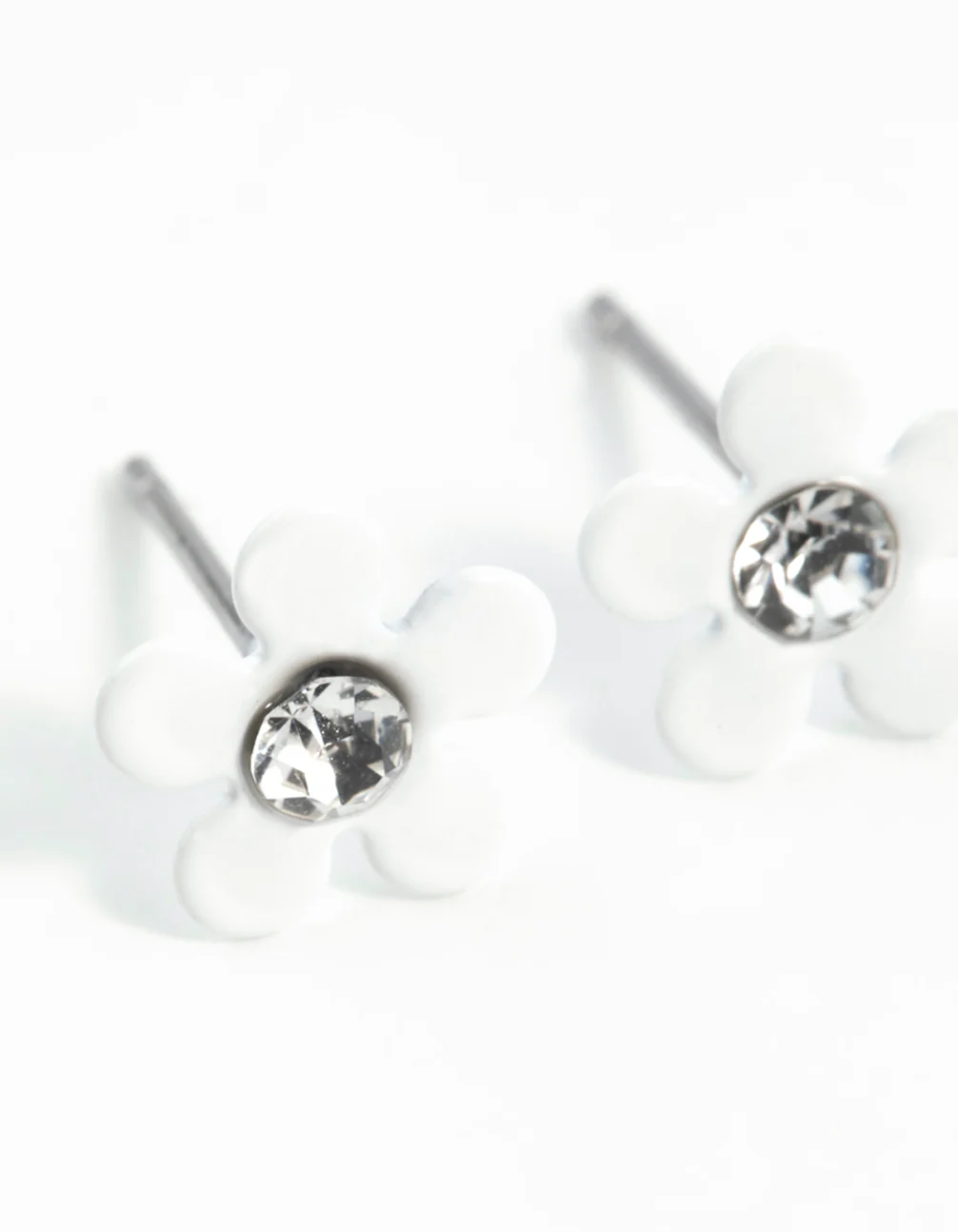 White Coated Mini 70s Dia Flower Stud Earrings - Image 2