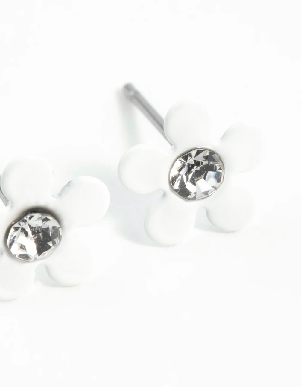 White Coated Mini 70s Dia Flower Stud Earrings - Image 3