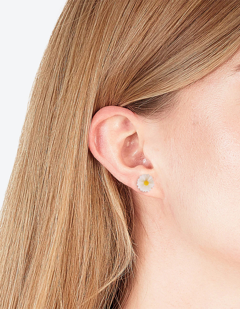 White Daisy Love Stud Earrings - Image 2