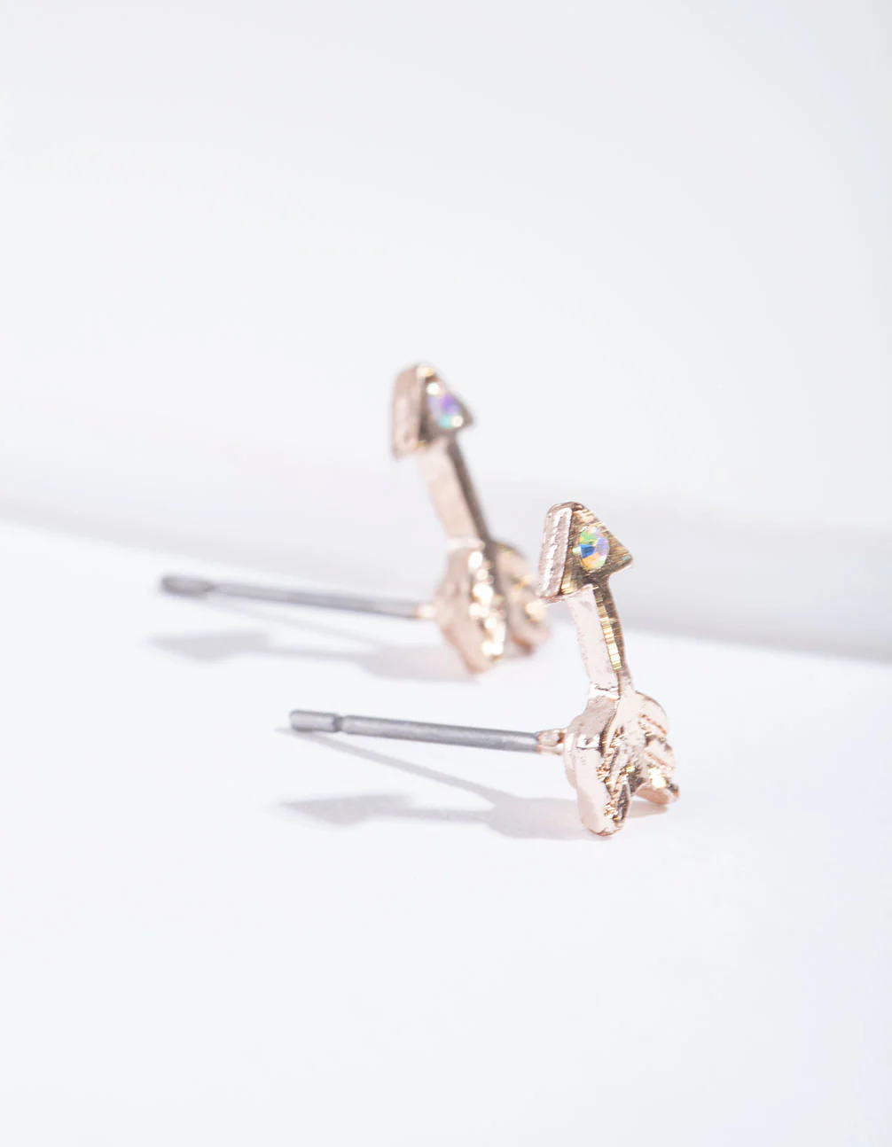 Rose Gold Arrow & Diamante Stud Earrings - Image 2