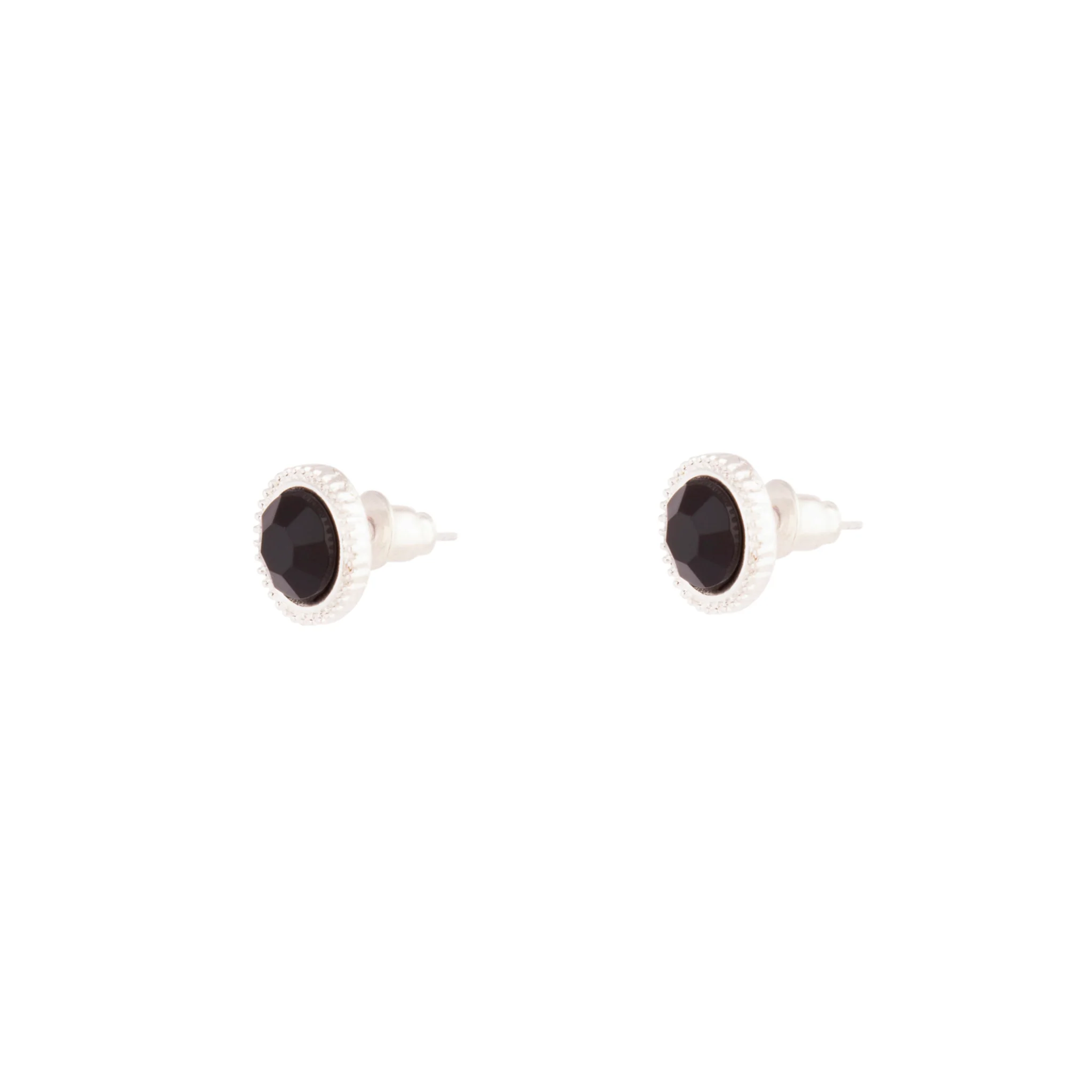 Black Round Stud Earrings - Image 2