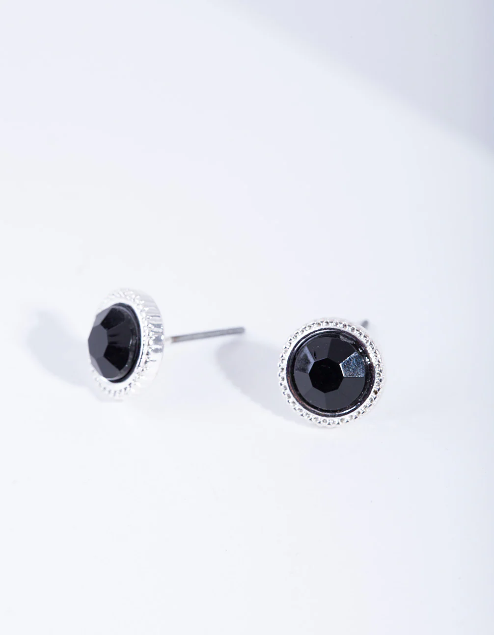 Black Round Stud Earrings - Image 3