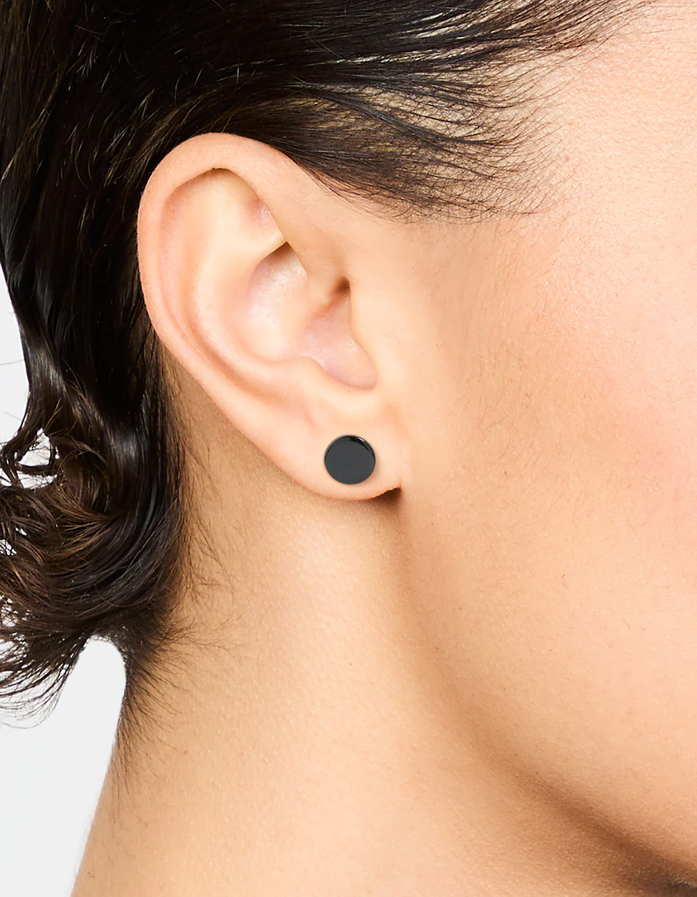 Flat Black Disc Stud Earrings - Image 2
