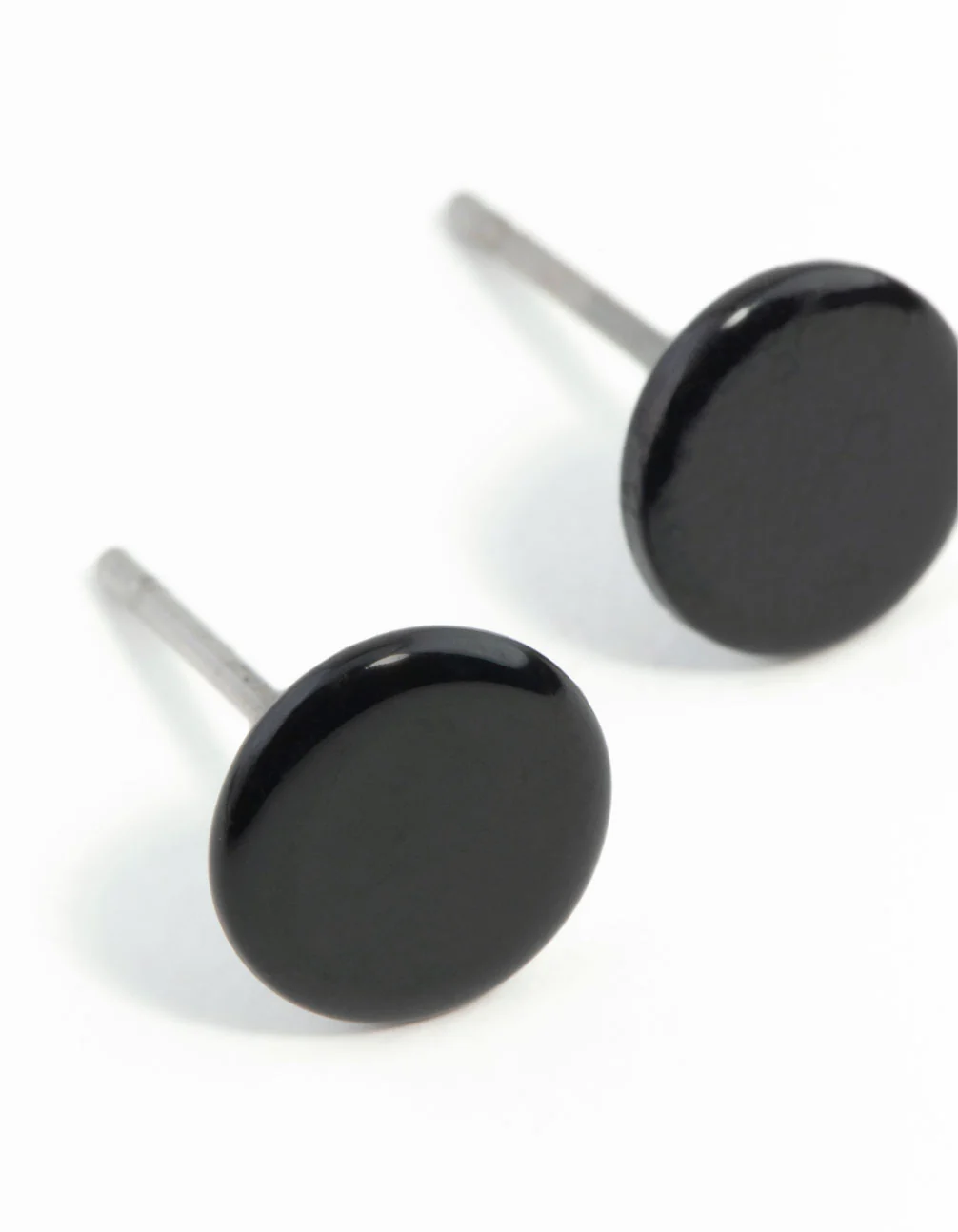 Flat Black Disc Stud Earrings - Image 4