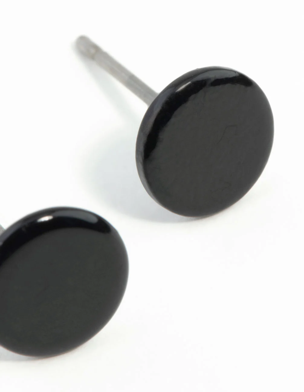 Flat Black Disc Stud Earrings - Image 8