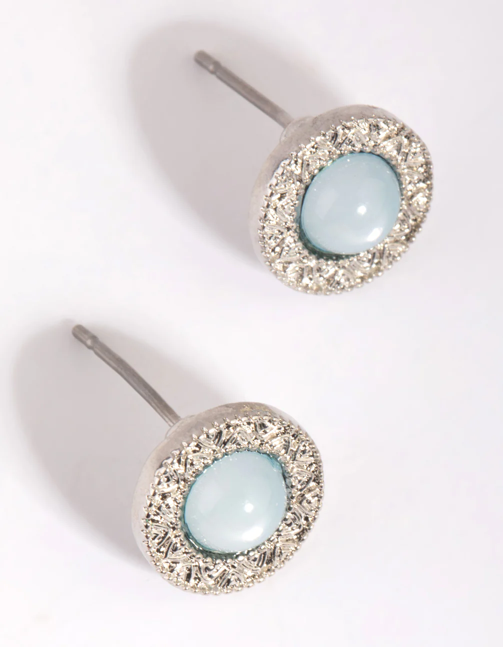 Blue Etched Stone Round Earrings - Image 2
