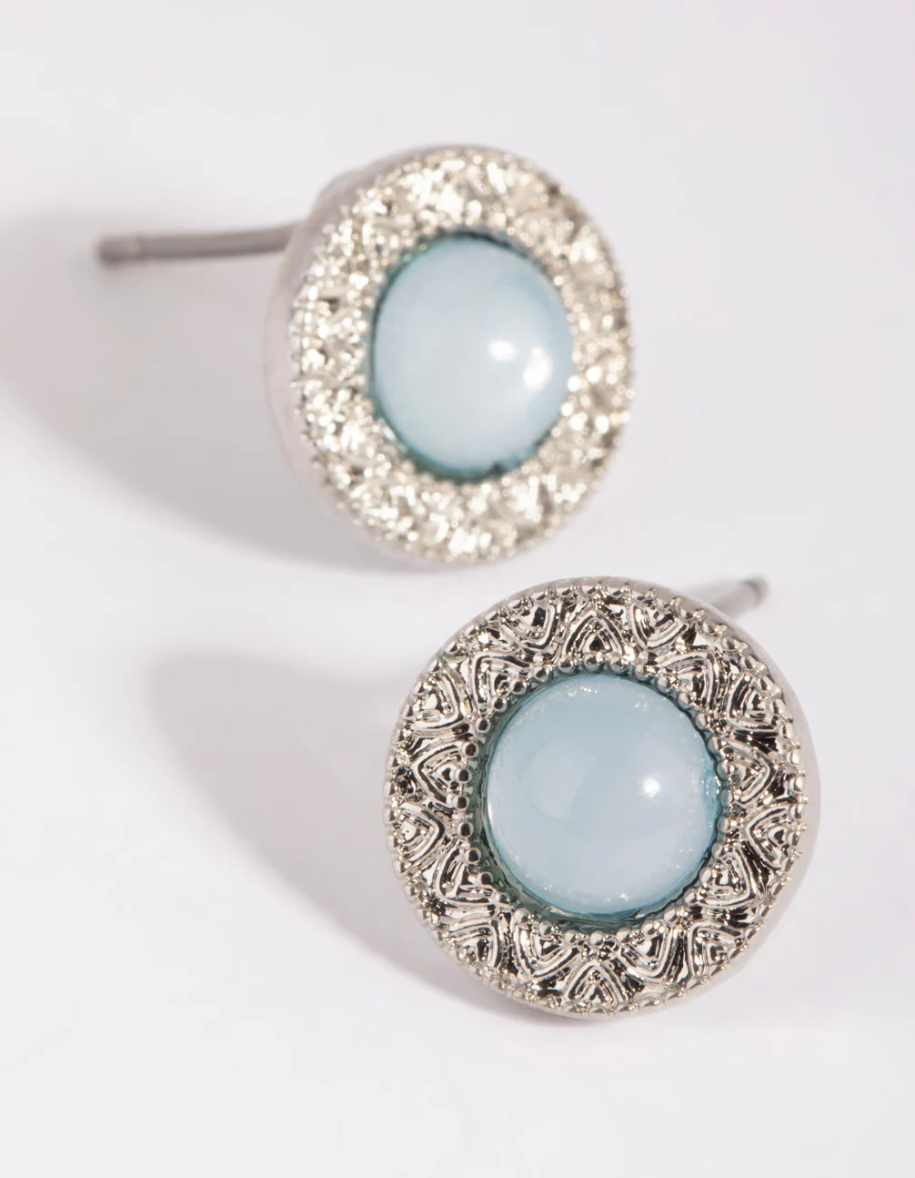 Blue Etched Stone Round Earrings - Image 3