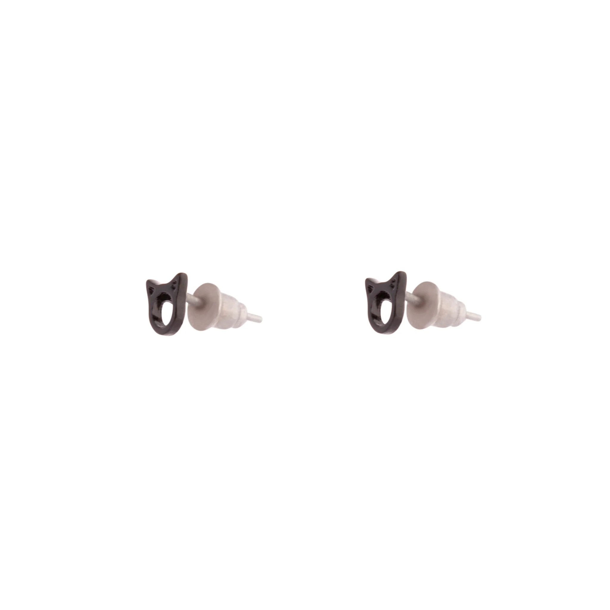 Black Little Cat Head Stud Earrings - Image 2