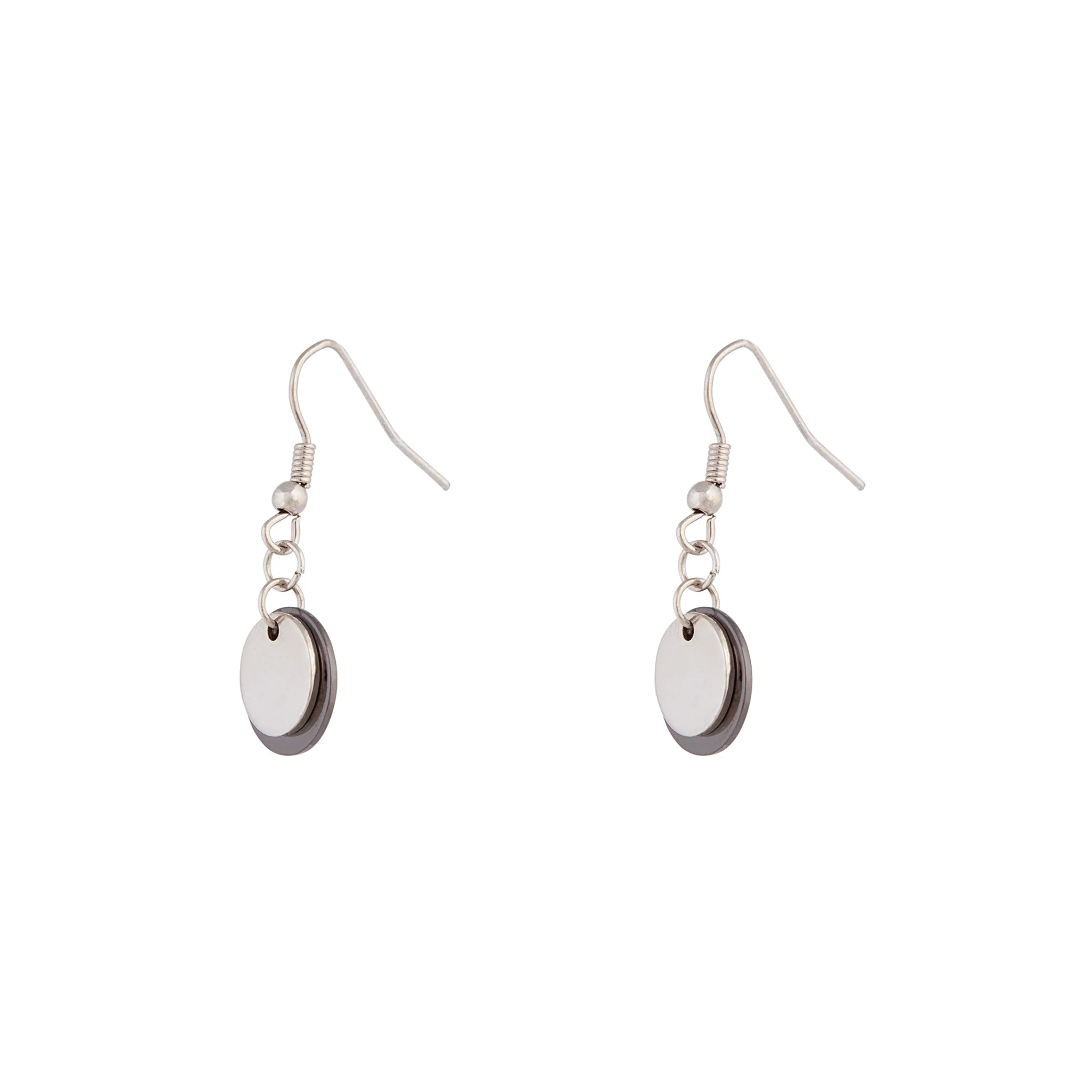 Double Metal Disc Drop Earrings - Image 2