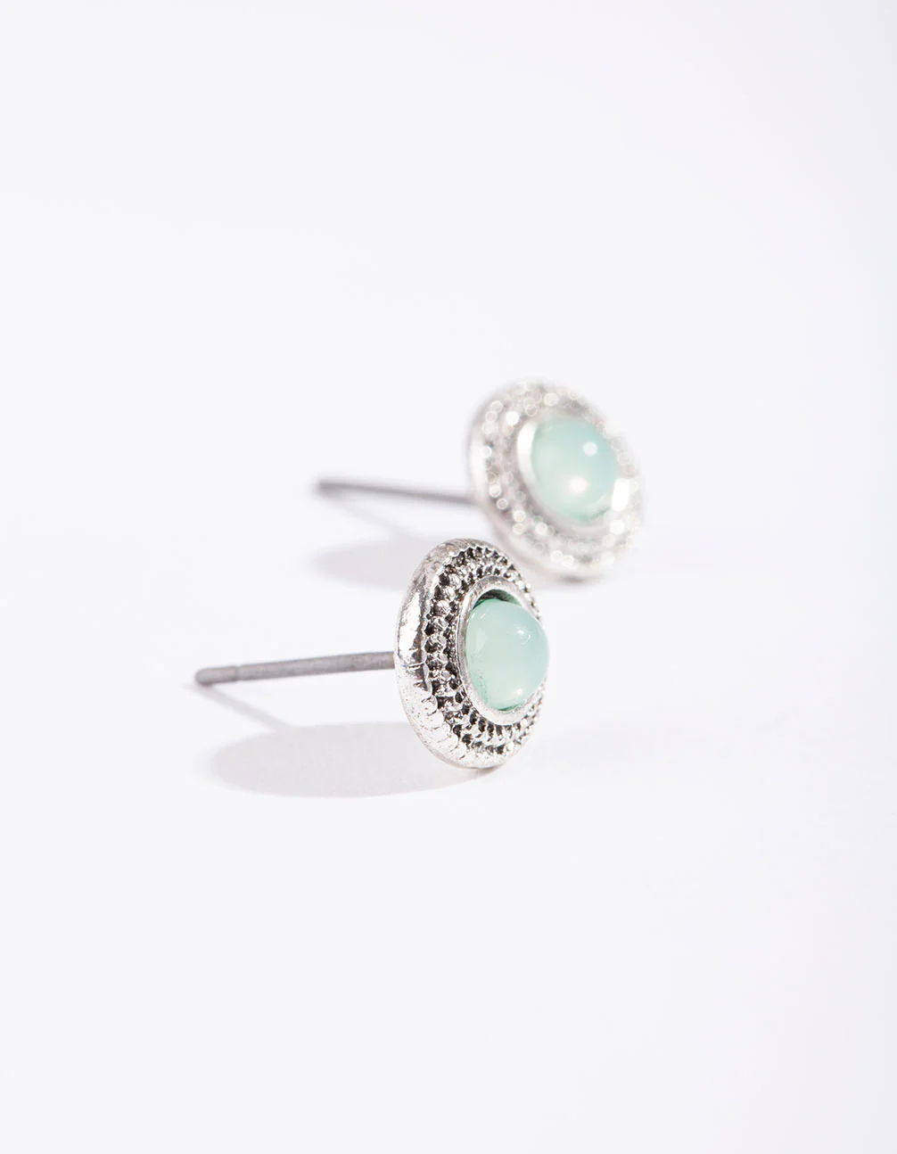 Antique Silver Etched Mini Stud Earrings - Image 2